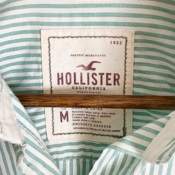 3/$25 Hollister Green & White Stripe Button Blouse - Picture 6 of 10